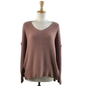 WISHLIST Sweater Oversized Medium Pink Dusty Mauve Soft Cozy Tunic Long V neck